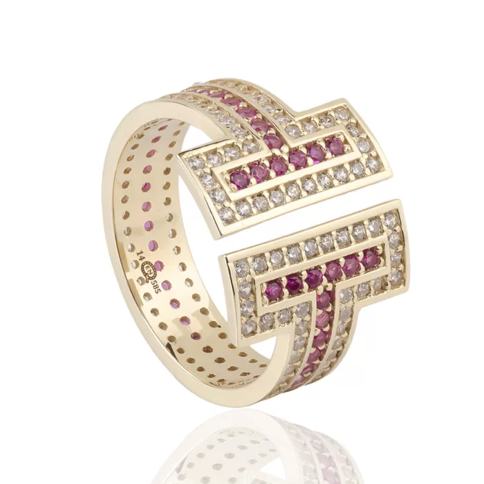 Custom Design Pink Stone Eternity Engagement Ring For Women