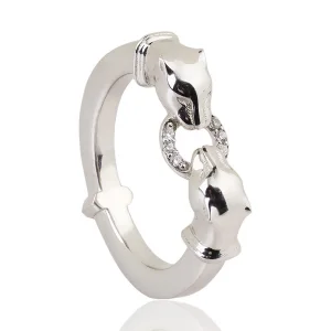 White Gold Tiger Shaped Stone Embroidered Wedding Ring For Women