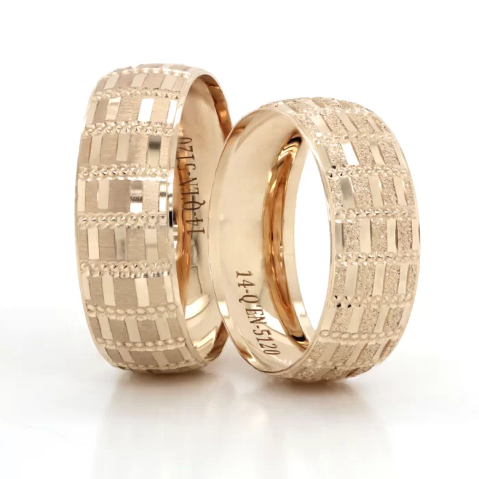 Yellow Gold Sandy Rectangle Patterned Wedding Ring For Men