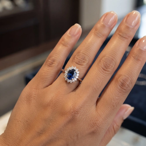 0.20 Karat Oval Tasarım Pırlanta Safir Yüzük