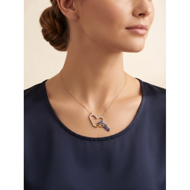 Renkli Taşlı Kalp ve Sonsuzluk Anahtarı Kolye