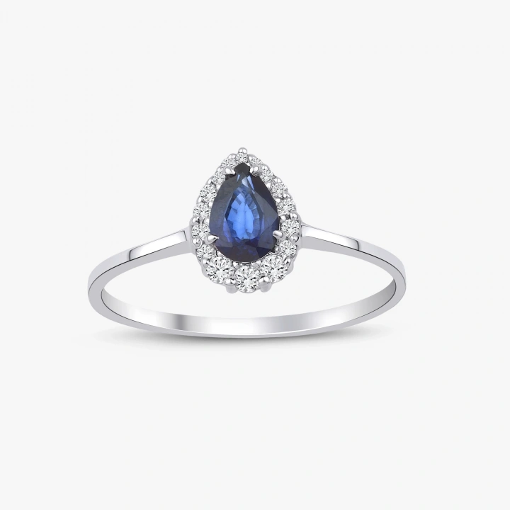 0.10 Karat Pırlanta Damla Tasarım Safir Yüzük