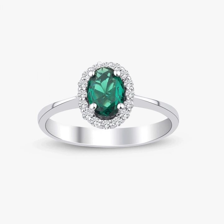 0.20 Karat Pırlanta Oval Tasarım Zümrüt Yüzük