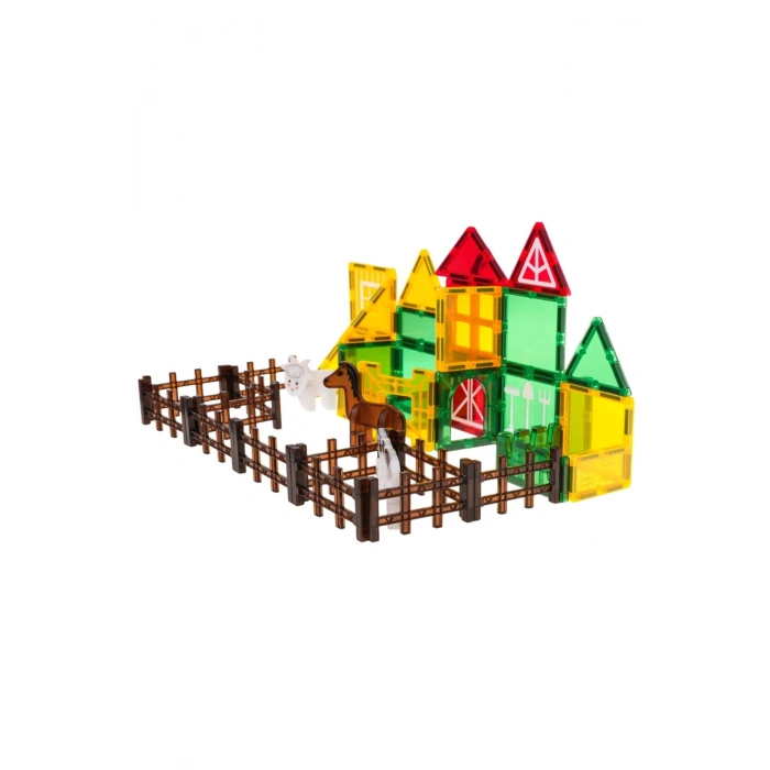 Manyetik Tiles Renkli 46 Parça Manyetik Yapı Çiftlik Magnetic Bloklar