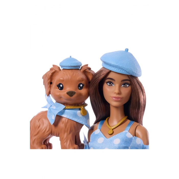 Uyumlu Dostlar Kahverengi Saçlı Bebek ve Köpekçiği JFP38