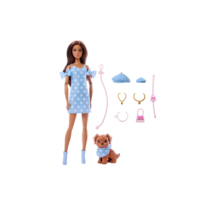 Uyumlu Dostlar Kahverengi Saçlı Bebek ve Köpekçiği JFP38