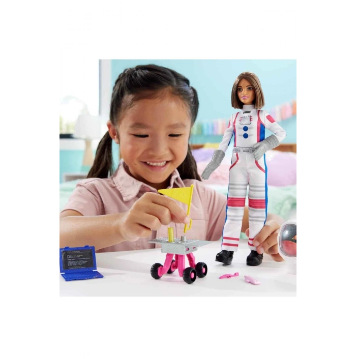 Deluxe Kariyer Bebek - Astronot tekerlekli keşif aracı ve uzay kaskı dahil 10 aksesuar HRG45