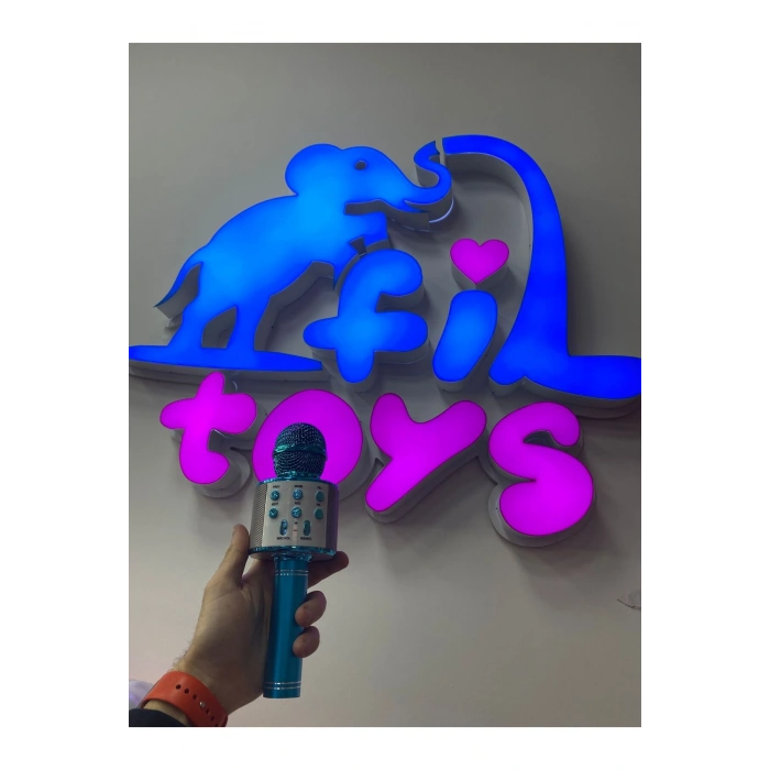 Ses değiştirmeli karaoke mikrofon şarj edilebilir mavi