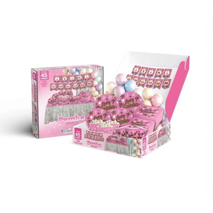 İyi Ki Doğdun Doğum Günü Parti Seti 8 Kişilik 45 Parça Pembe Gold