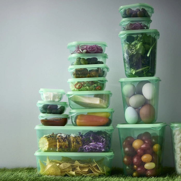 PRUTA plastik saklama kabı seti, yeşil, 17 parça