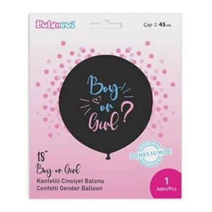 BALON CİNSİYET BELİRLEME 18 İNC KONFETİLİ PEMBE