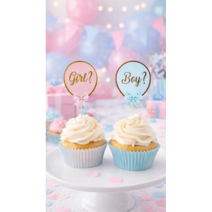 Boy Girl Kürdan Cinsiyet Belirleme Partisi Cupcake Kürdanı 10lu