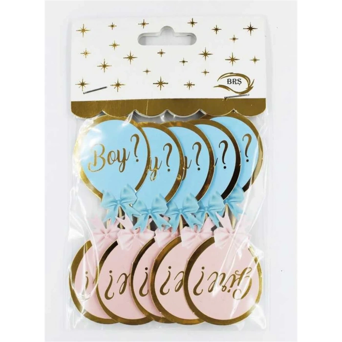 Boy Girl Kürdan Cinsiyet Belirleme Partisi Cupcake Kürdanı 10lu