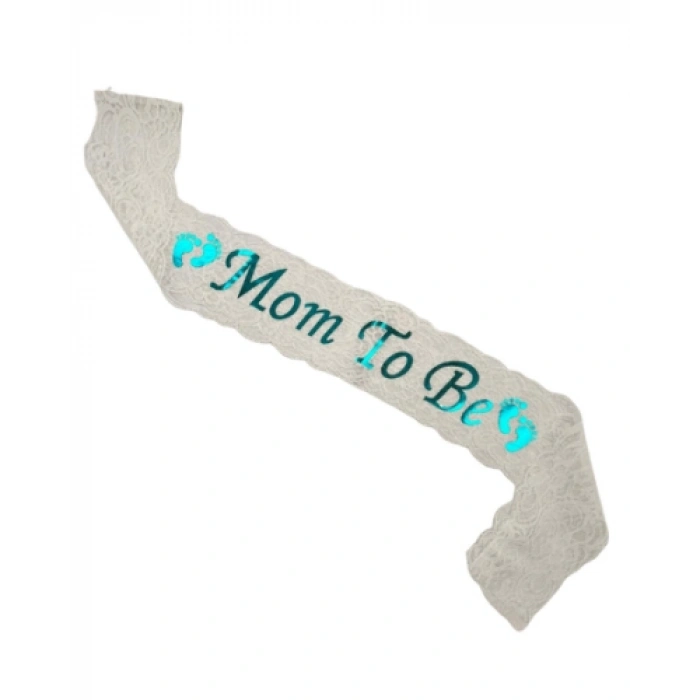 Kuşak Dantelli Mom To Be Beyaz - Mavi