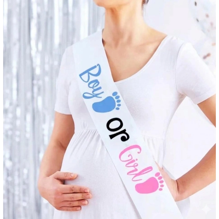 Kuşak Saten Cinsiyet Boy - Girl Baskılı