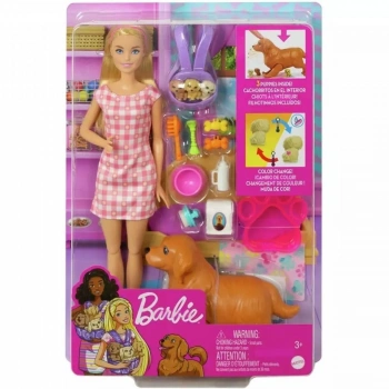 Hck75 Barbie Ve Yeni Doğan Köpekler Oyun Seti, Barbie Ve Hayvanları