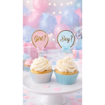 Boy Girl Kürdan Cinsiyet Belirleme Partisi Cupcake Kürdanı 10lu