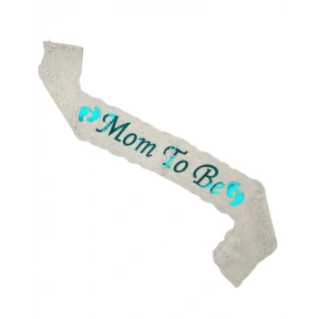 Kuşak Dantelli Mom To Be Beyaz - Mavi