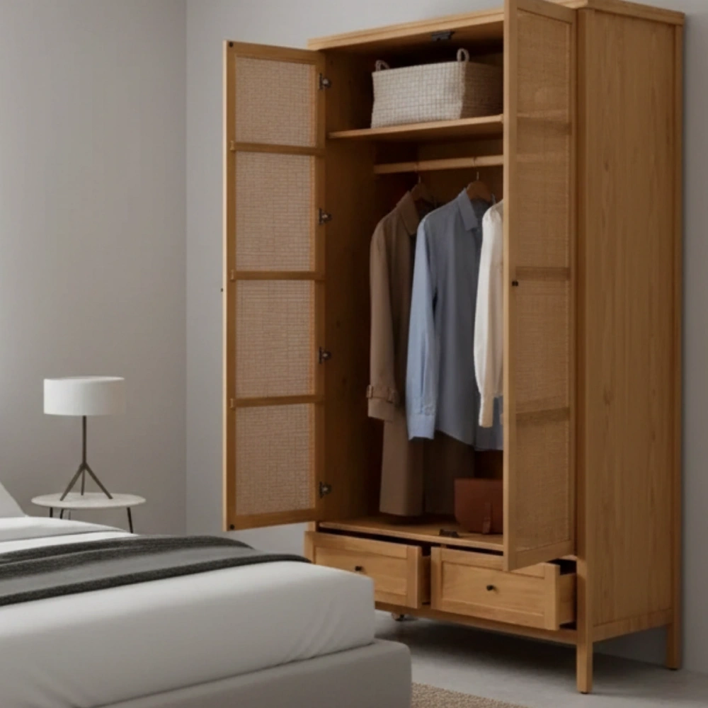 Altea Rattan Detaylı Masif Gardırop