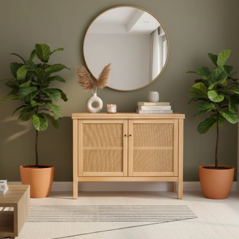 Altea Rattan Detaylı Basic Masif Ahşap Büfe