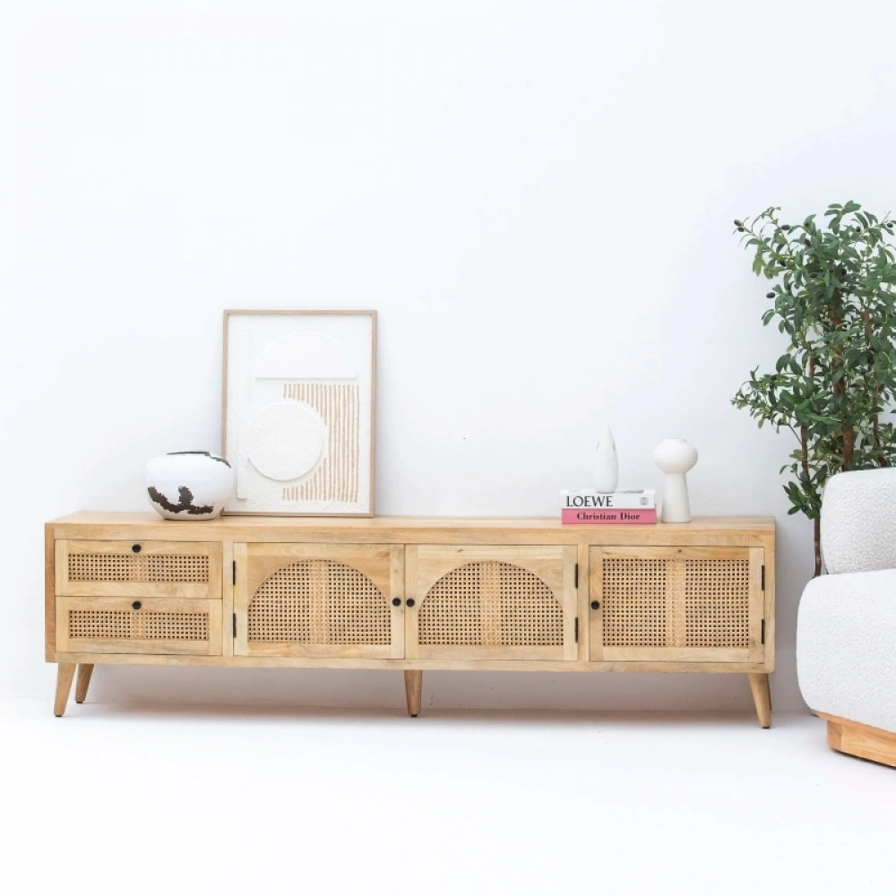 Evora Hazeran Detaylı Masif Ahşap Çekmeceli Tv Ünitesi