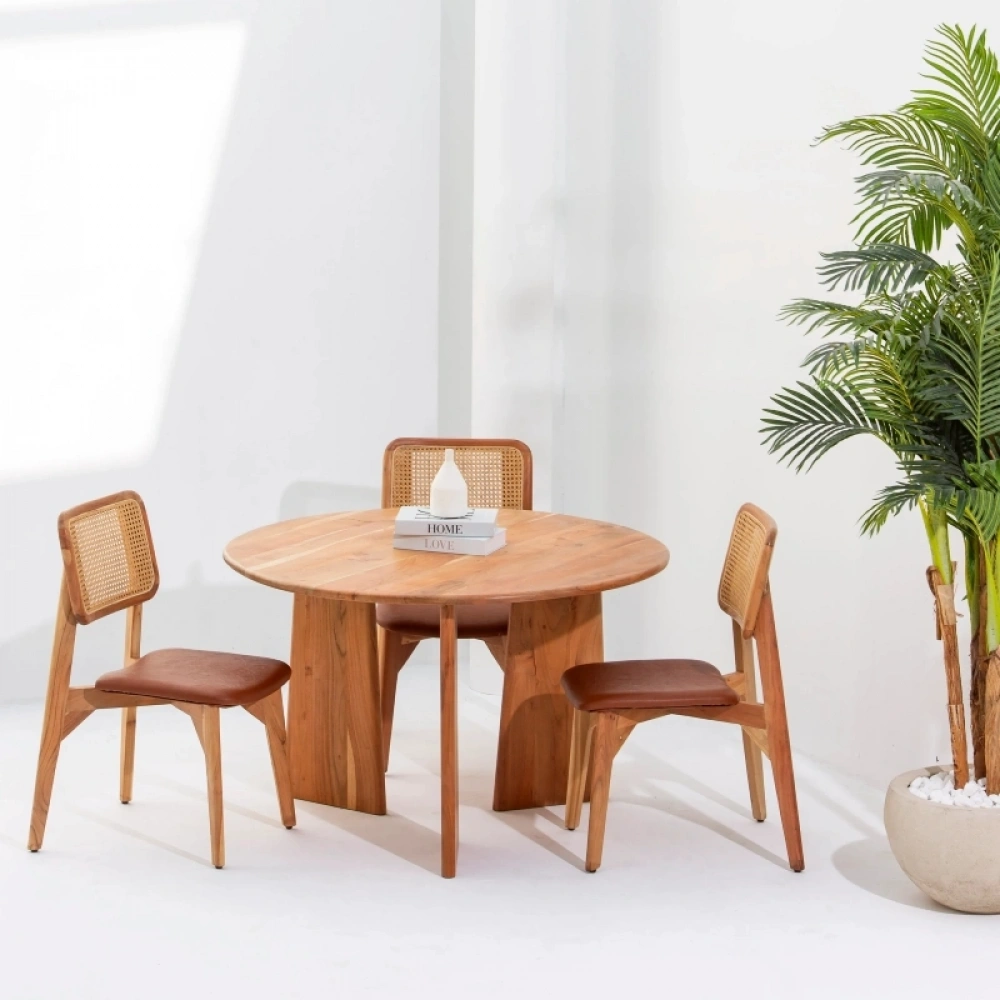 Evora Masif Ahşap Yuvarlak Yemek Masası