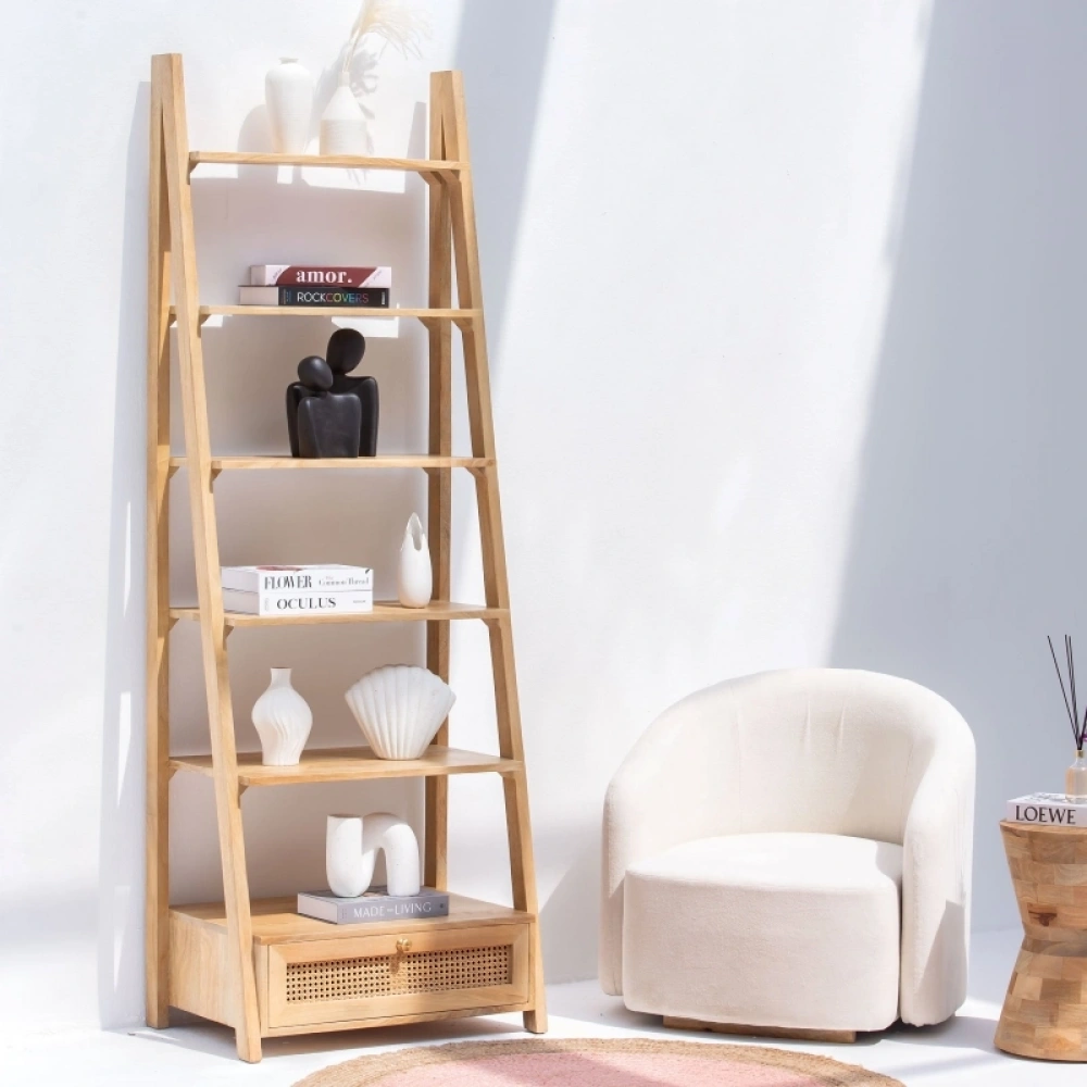 Evora Masif Ahşap Tek Çekmeceli Hazeranlı Kitaplık