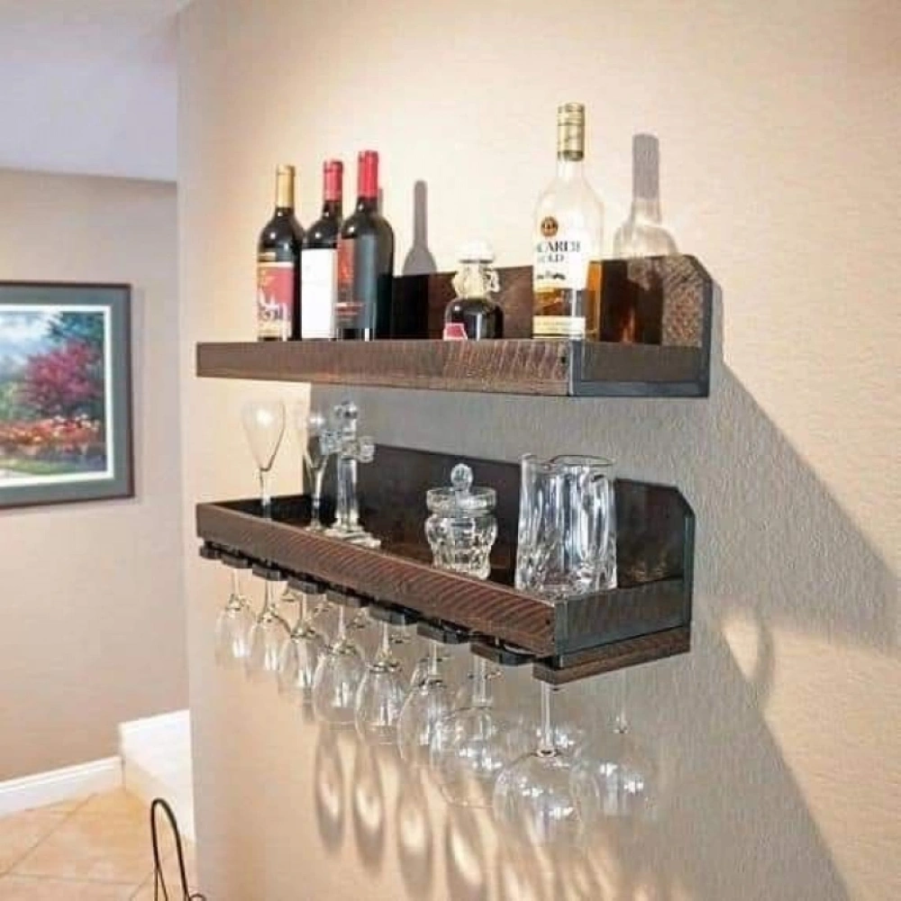 Masif Ahşap Çok Amaçlı Bar Duvar rafı