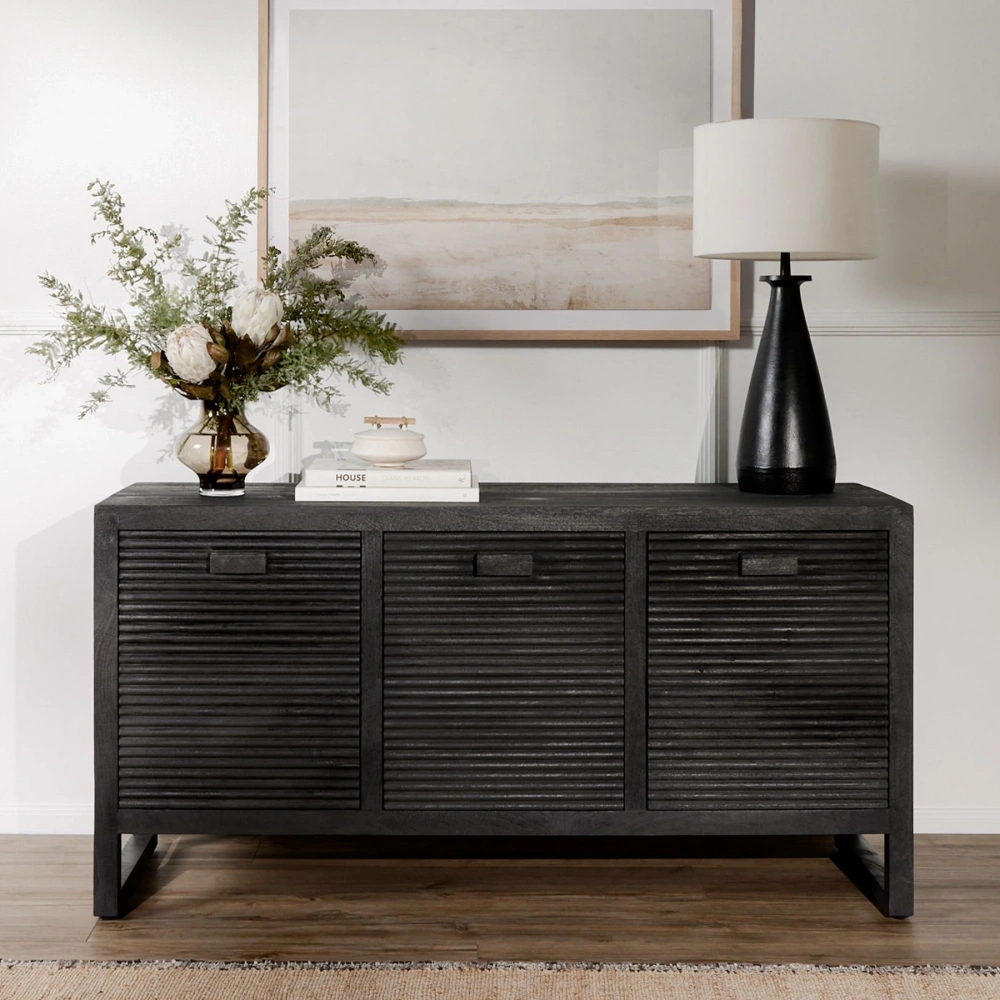 Noir Masif Ahşap Izgara Kapak Detaylı Konsol