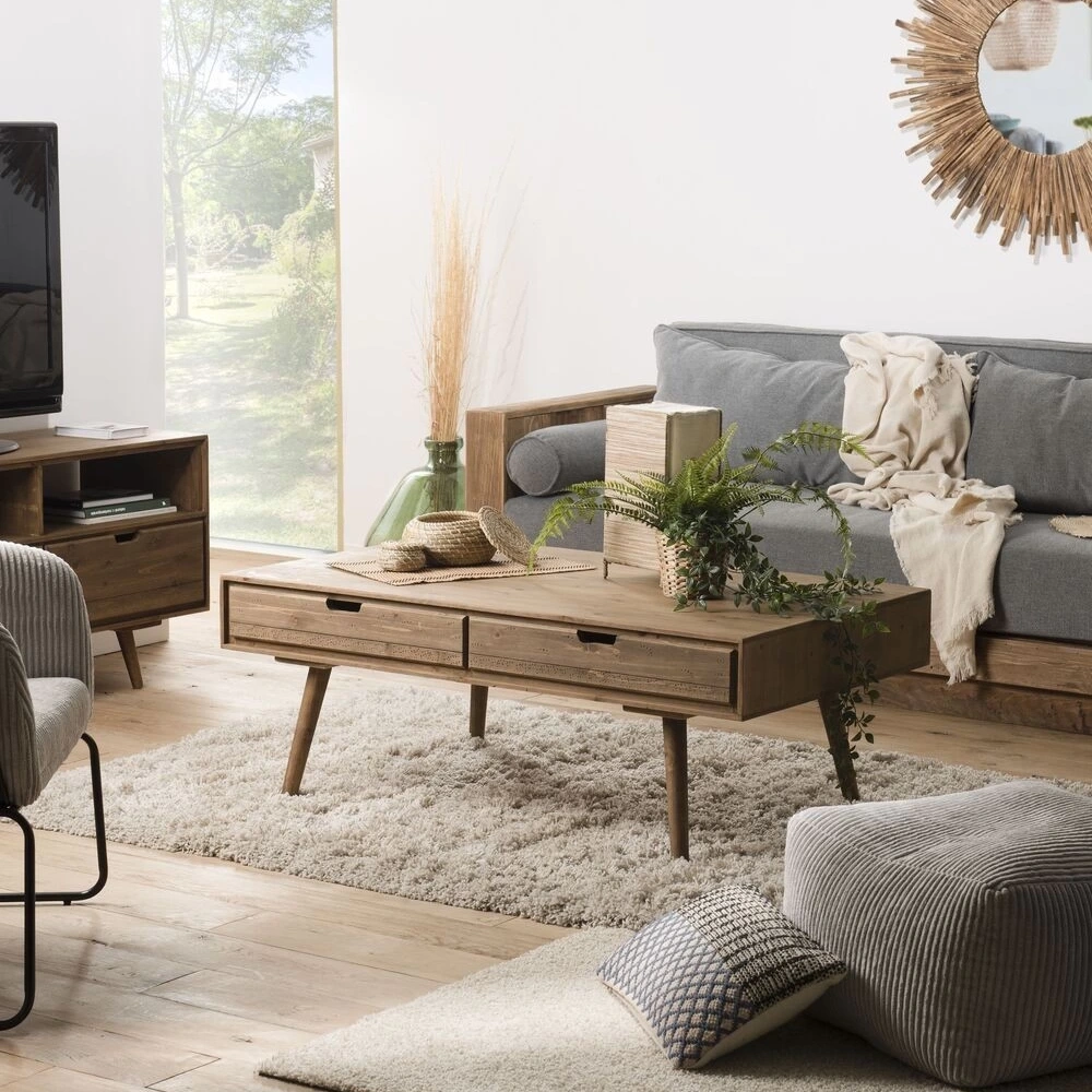 Ahşap 4 Çekmeceli Iskandinav Tarzı Orta Sehpa