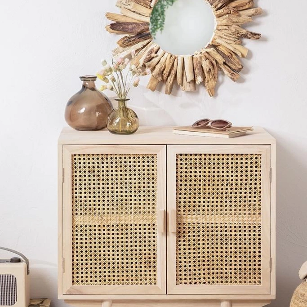 Ahşap çift kapaklı hazeran detaylı büfe, konsol