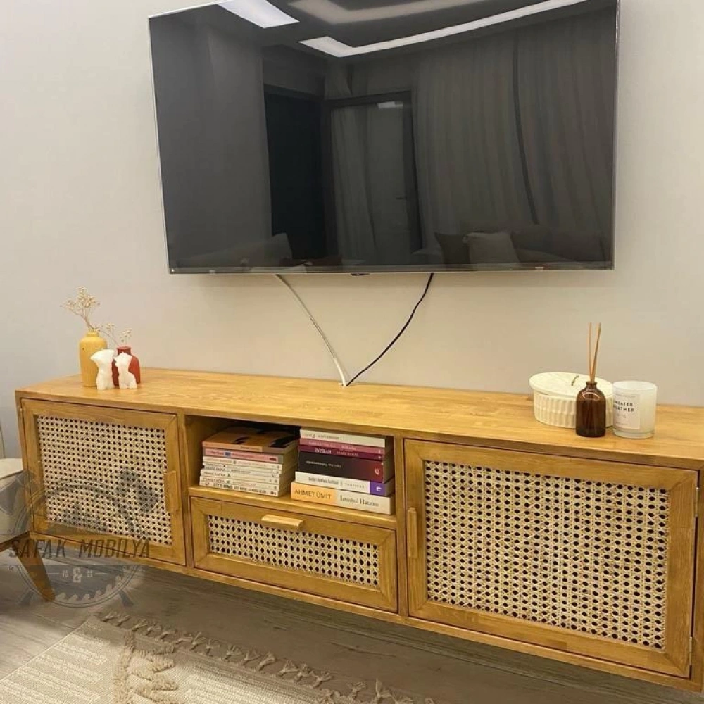 Ahşap doğal hazeranlı çam masif tv ünite