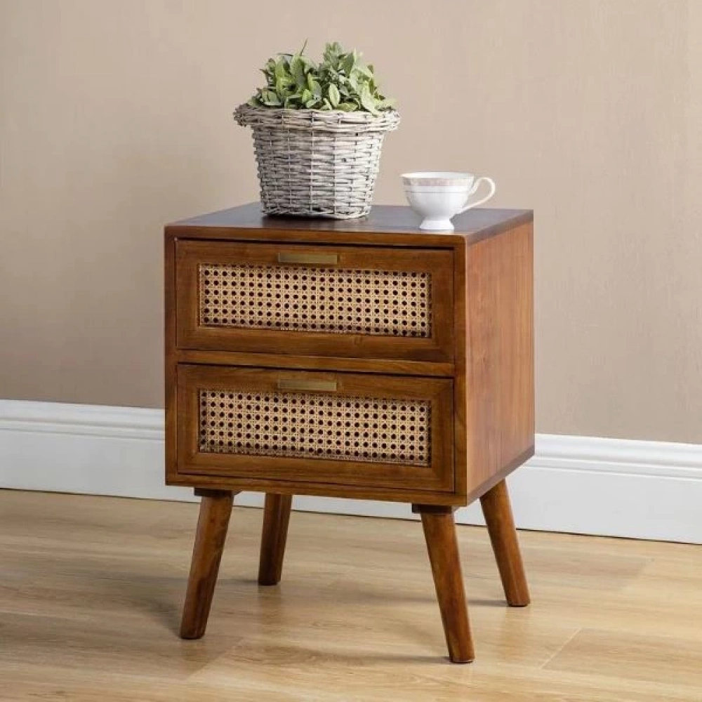 Ahşap doğal hazeran detaylı masif komodin