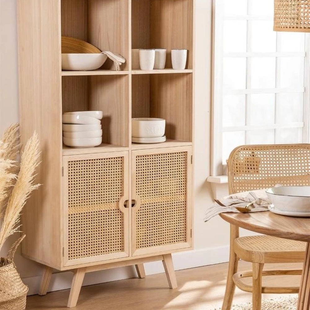 Ahşap kare bölmeli hazeran kapak detaylı büfe, konsol