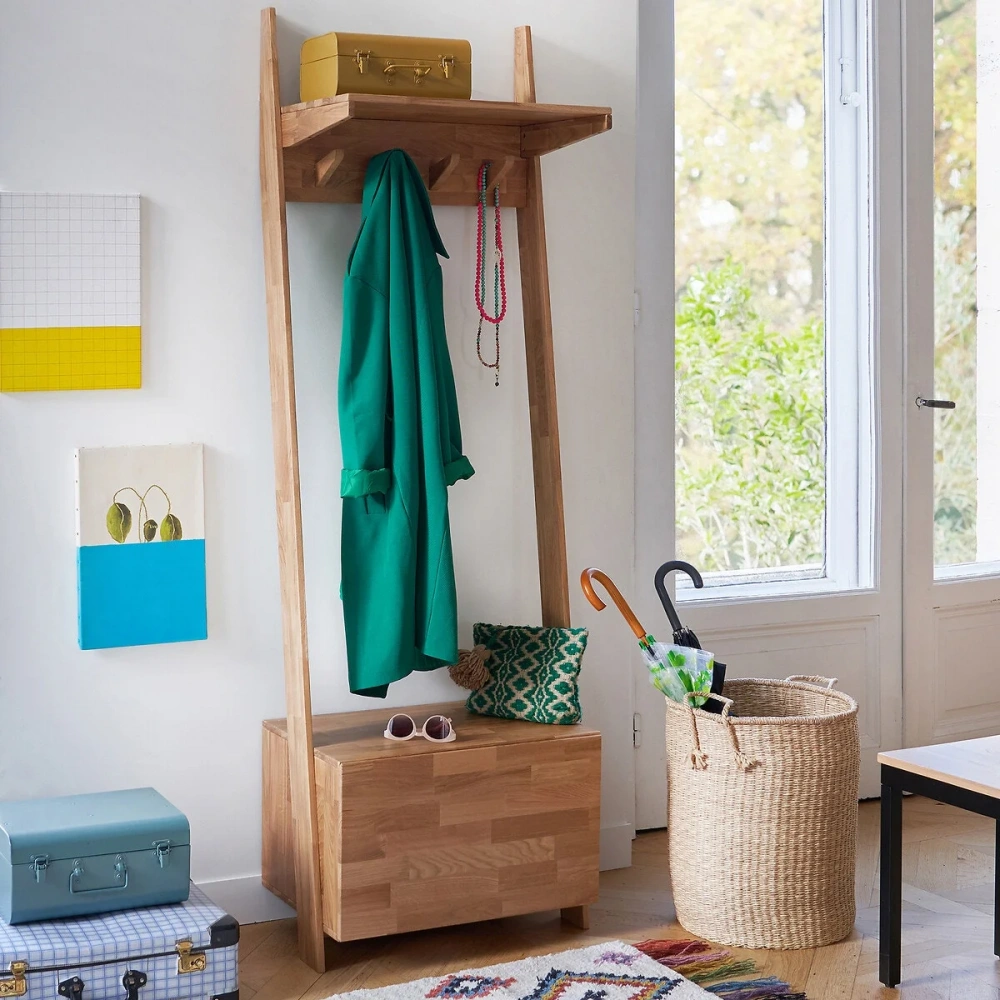 Ahşap tek kapaklı çam masif vestiyer, portmanto