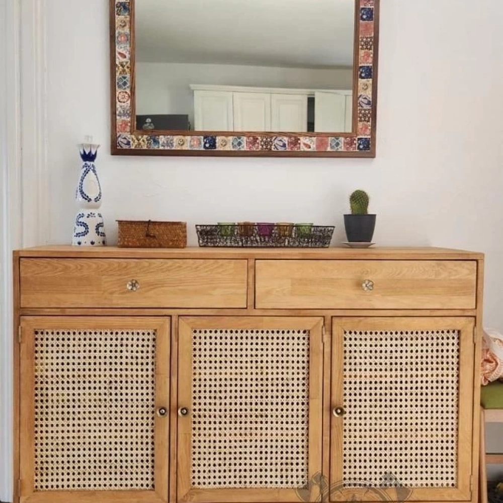 Wooden natural hazelnut pine solid console cabinet