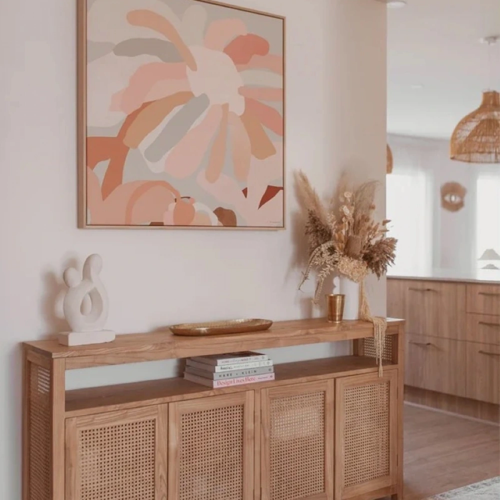 Dublin Bambu Hazeran Detaylı Masif Ahşap Konsol, Büfe