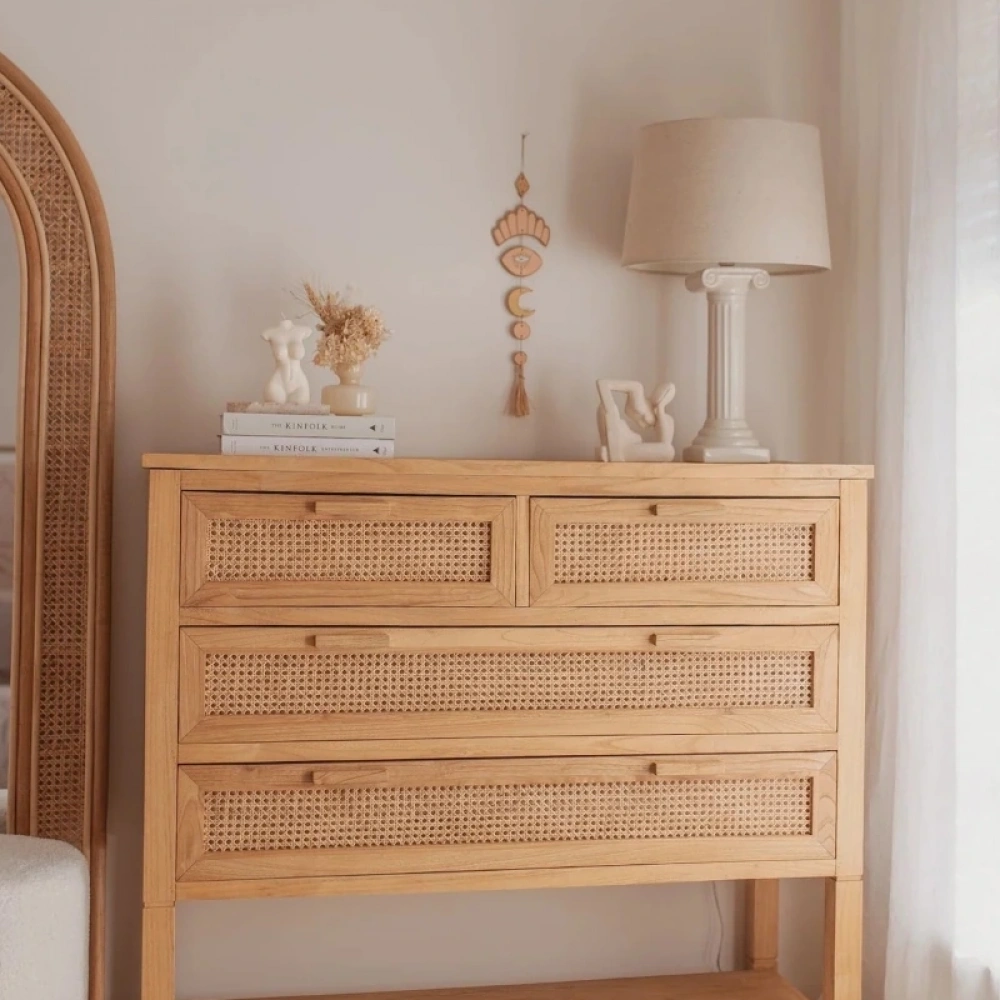 Dublin Bambu Hazeran Detaylı Masif Ahşap Şifonyer