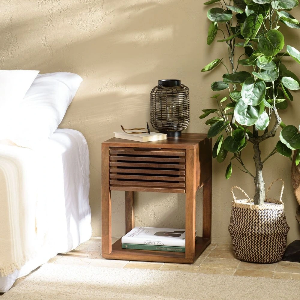 Masif Ahşap Izgara Model Vintage Komodin