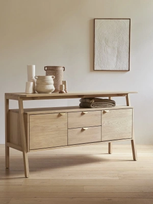 Pola çift çekmeceli natural masif ahşap konsol