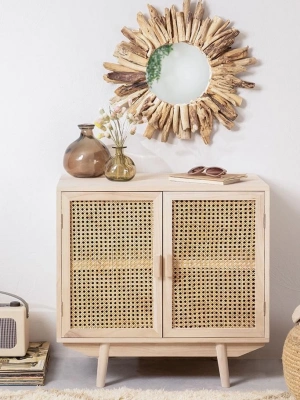 Ahşap çift kapaklı hazeran detaylı büfe, konsol