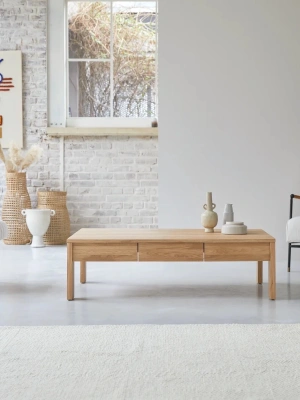 Ahşap masif çift çekmeceli natural orta sehpa