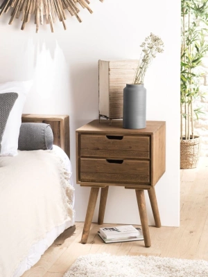 Ahşap vintage model çift çekmece komodin