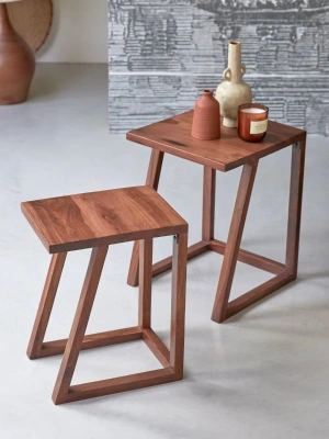 Lou Basic Stil 2 li Masif Ahşap Zigon Sehpa