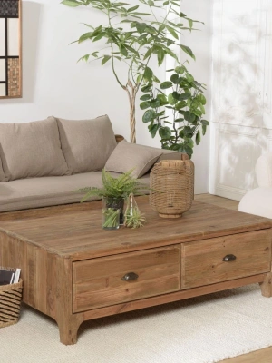 Retro Masif Ahşap Çekmeceli Orta Sehpa