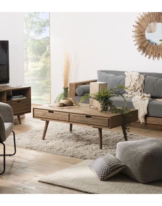 Ahşap 4 Çekmeceli Iskandinav Tarzı Orta Sehpa