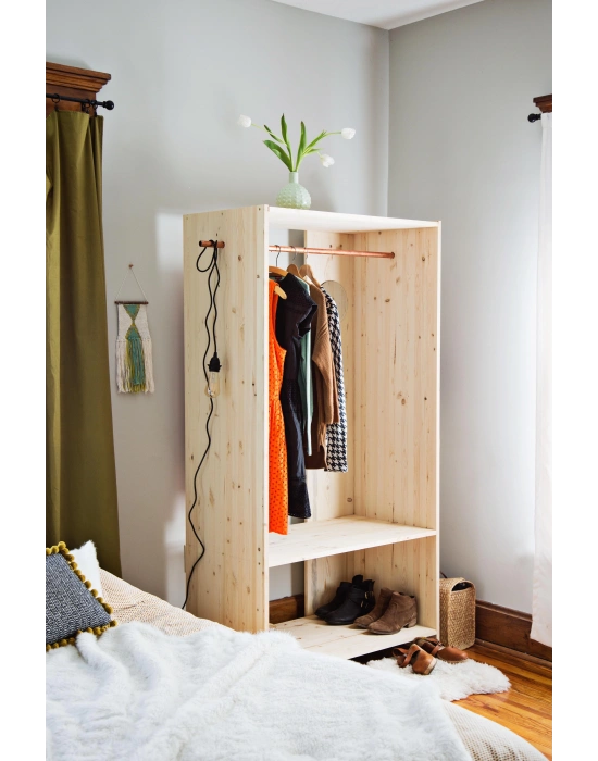 Ahşap basic model açık raflı gardrop