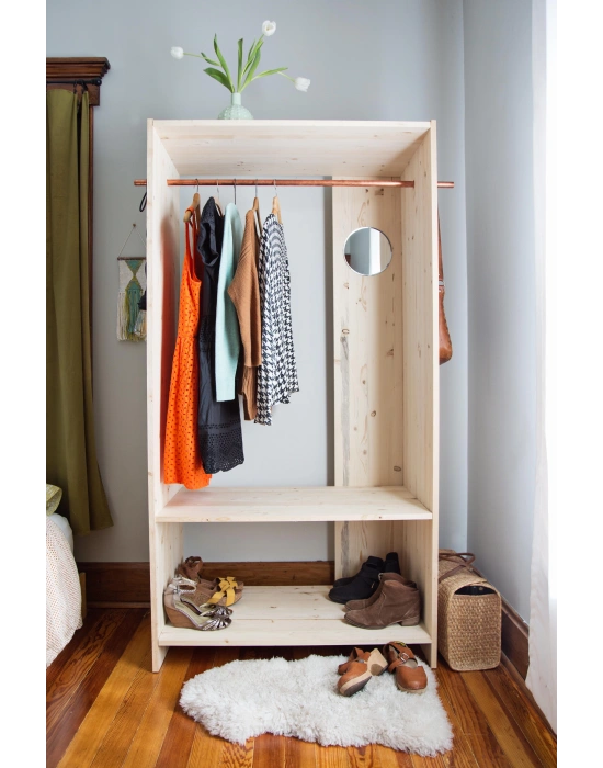 Ahşap basic model açık raflı gardrop