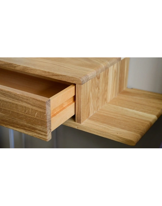 Ahşap çekmeceli raflı uçan komodin