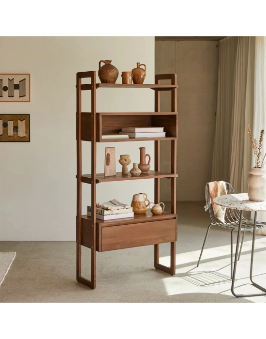 Ahşap ceviz model çam masif raflı kitaplık